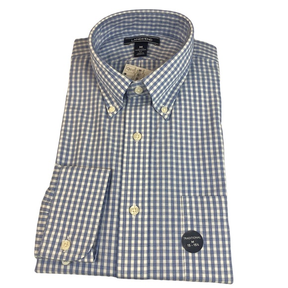 Lands' End | Shirts | Landsend Mens Nwt Long Sleeve Blue Gingham Dress ...